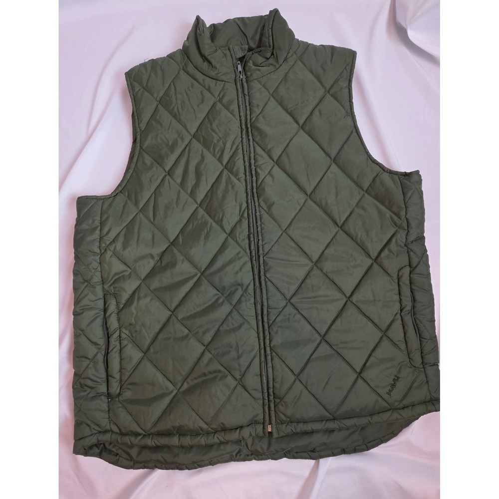 Kavu Mens Large Olive Green Diamond Quilted Puffer Vest Full Zip Gorpcore Hiking